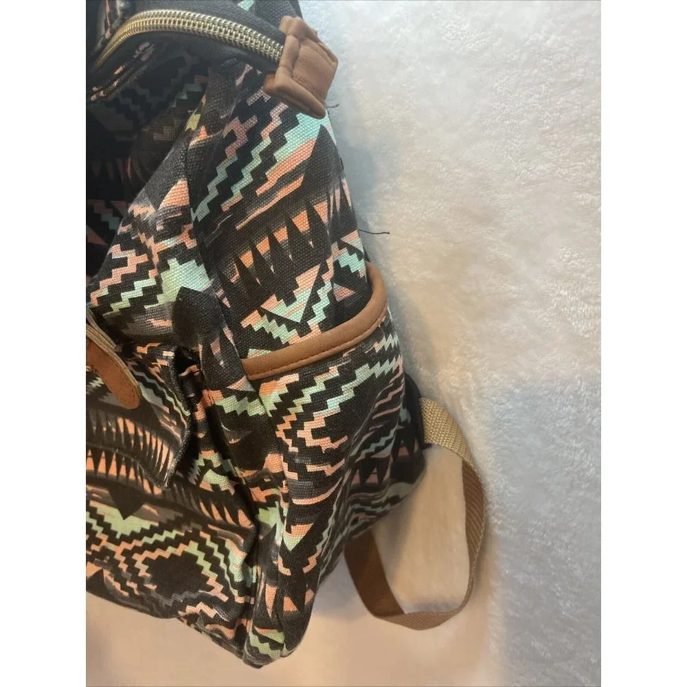 Backpack Bag Aztec Print Zipper Snaps Hook &‎ Loop Adjustable